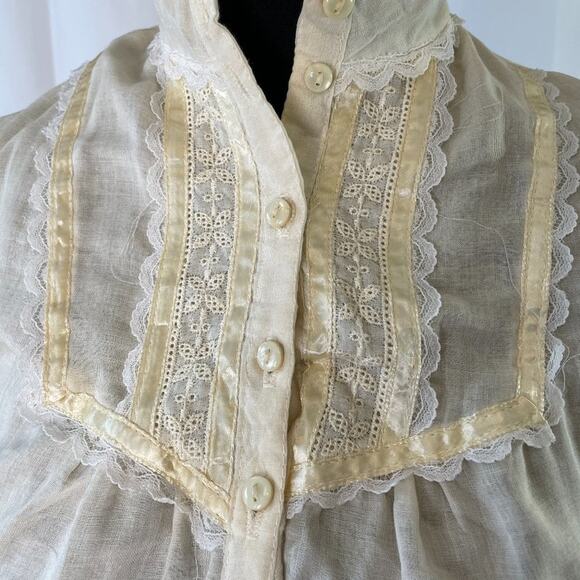 1970s Jessica’s Gunnies Sheer Edwardian Blouse – Lace & Satin Trim, XS - Picture 3 of 13